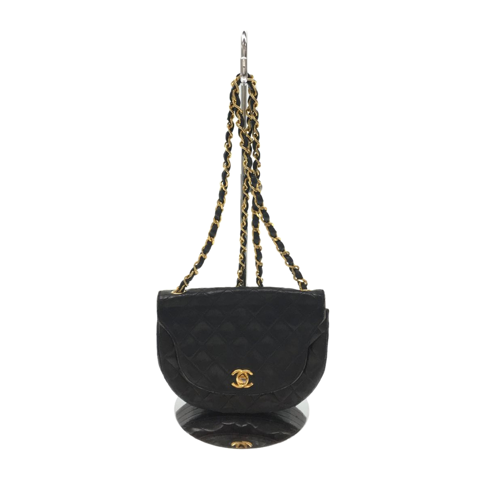 Chanel Matelasse Chain Shoulder Bag Half Moon Flap Black